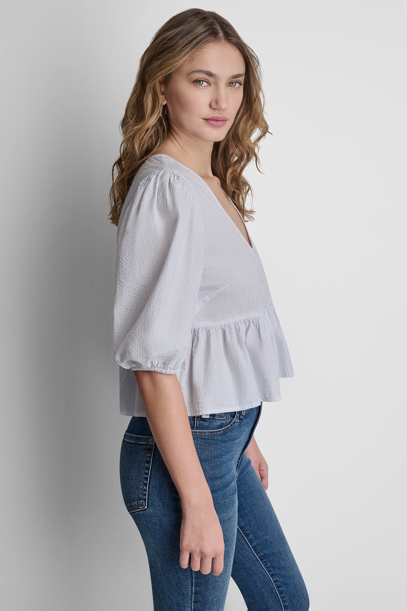 PUFF SLEEVE V-NECK SHIRT - Image 4