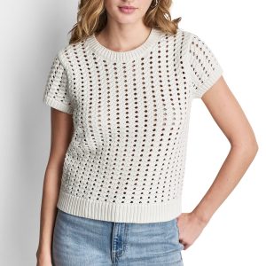 CHUNKY POINTELLE SHORT SLEEVE SWEATER