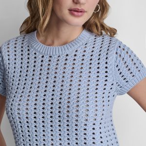 CHUNKY POINTELLE SHORT SLEEVE SWEATER