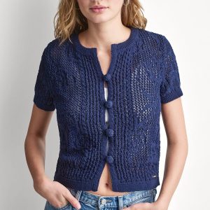 LACE STITCH BUTTON FRONT CARDIGAN