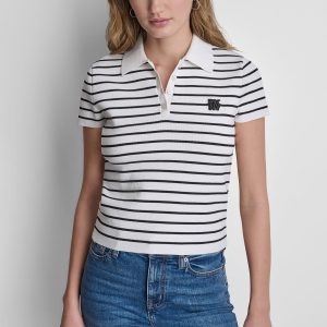 CROPPED STRIPED POLO SWEATER