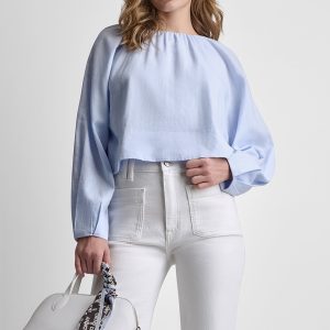 LINEN-BLEND RAGLAN SLEEVE BLOUSE