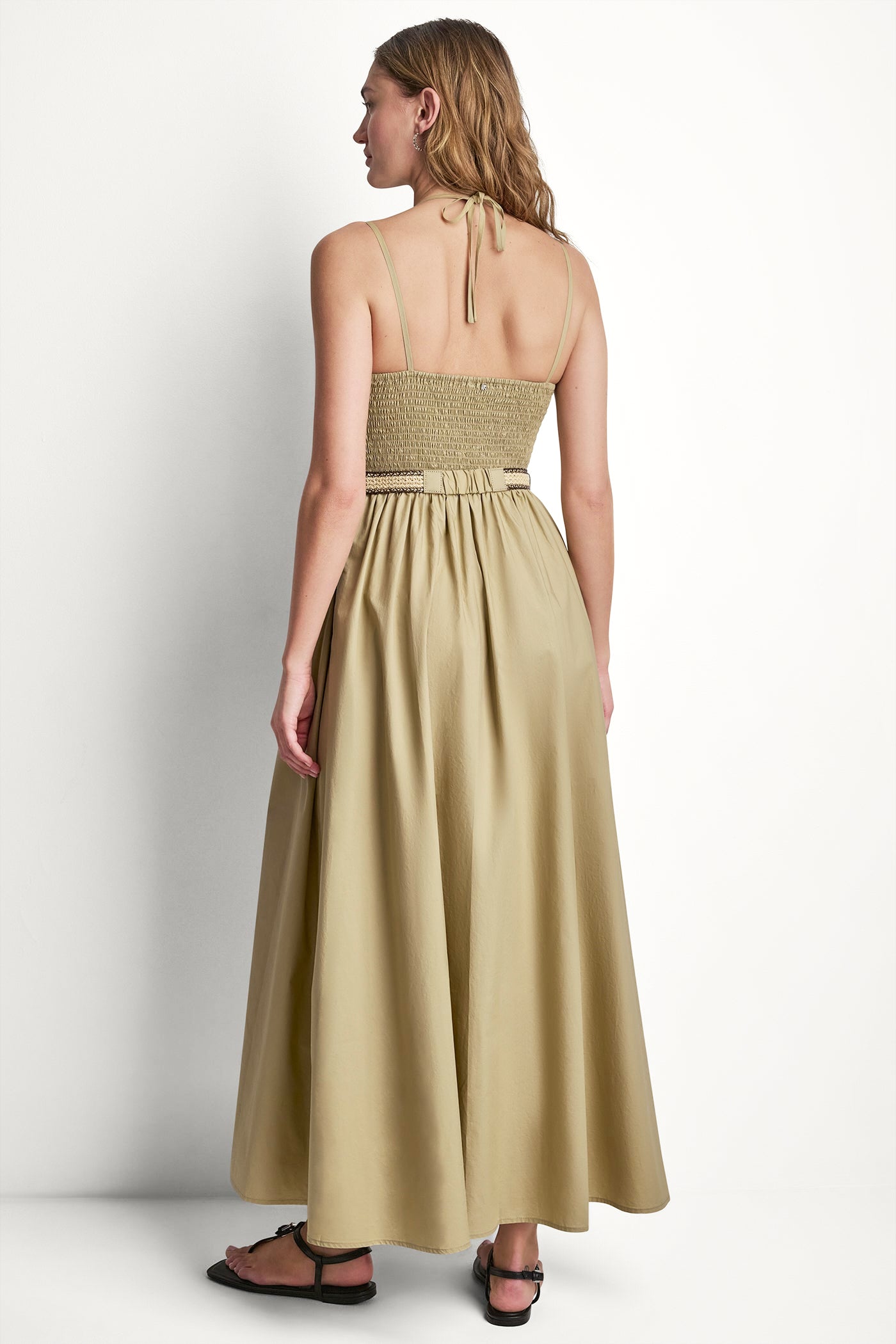 STRAPPY V-NECK MAXI DRESS WITH RAFFIA BELT - Image 3