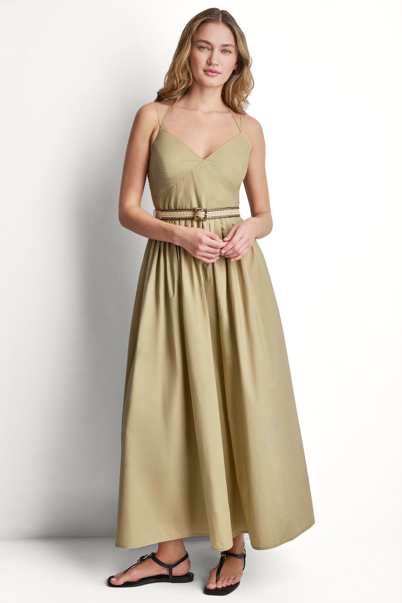 STRAPPY V-NECK MAXI DRESS WITH RAFFIA BELT - Image 5