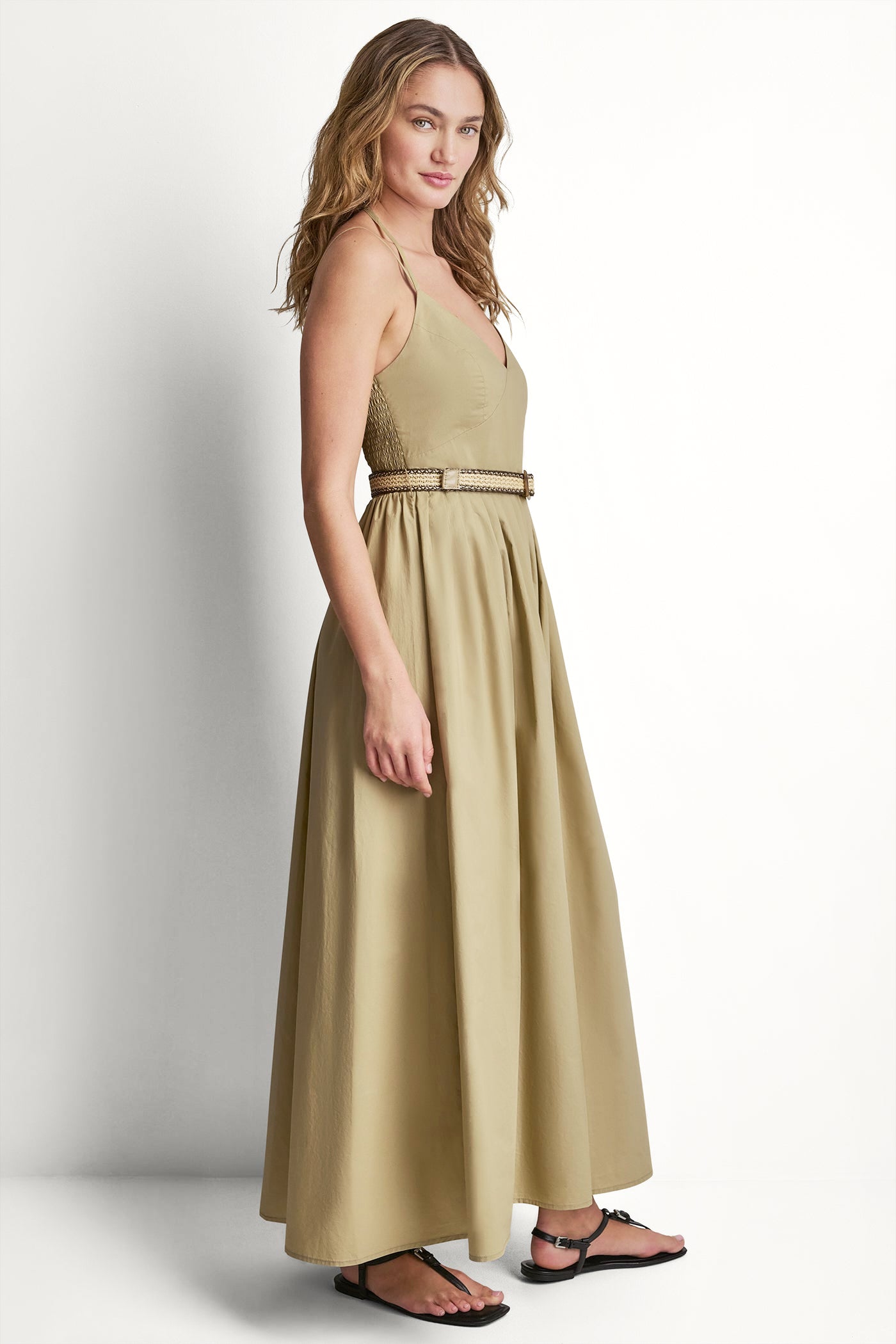STRAPPY V-NECK MAXI DRESS WITH RAFFIA BELT - Image 4