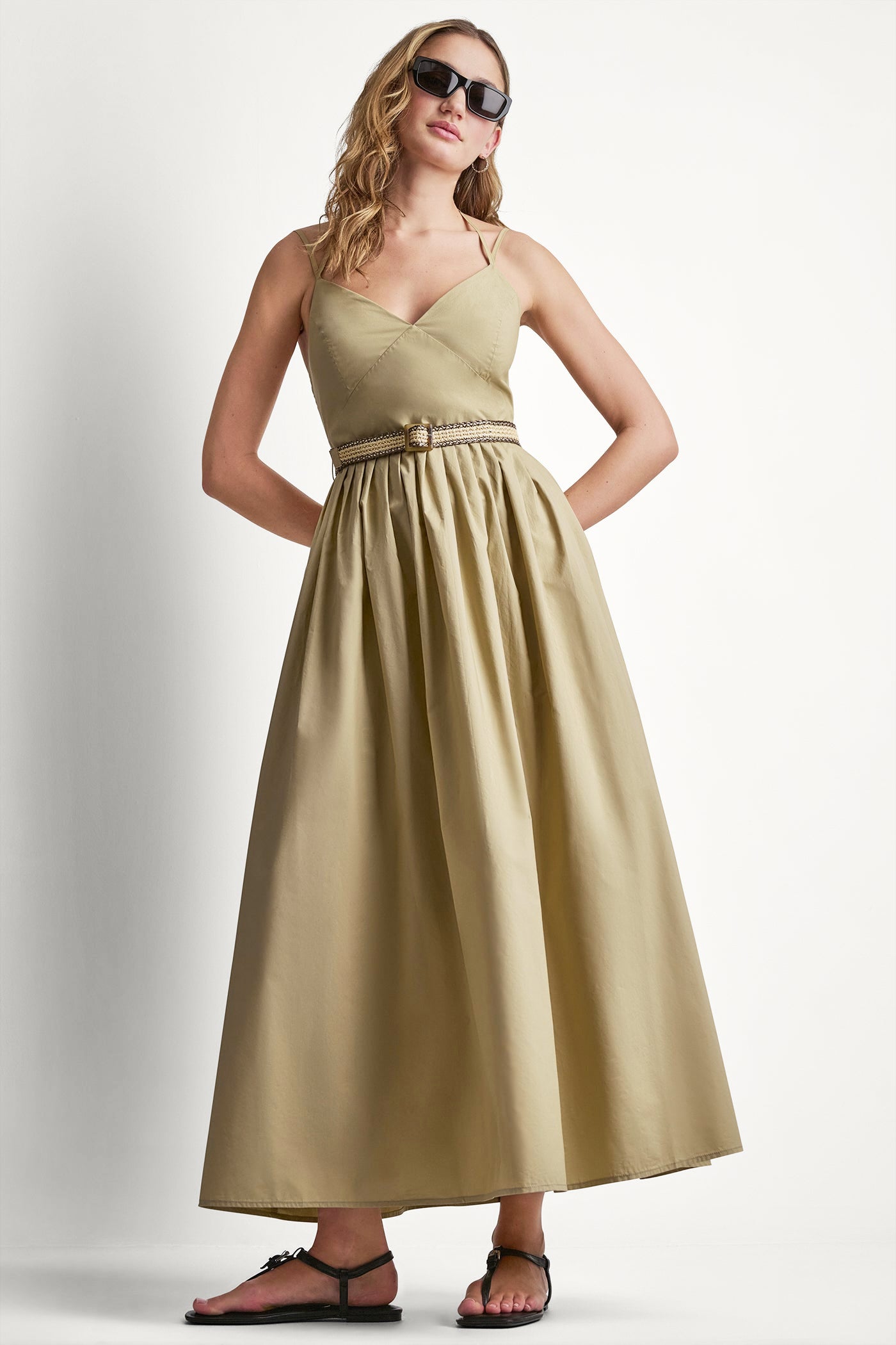 STRAPPY V-NECK MAXI DRESS WITH RAFFIA BELT - Image 2