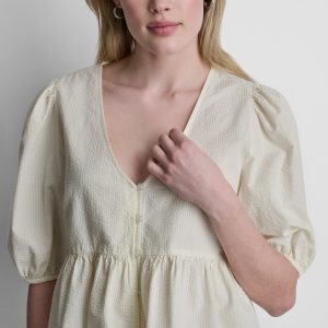 PUFF SLEEVE V-NECK SHIRT