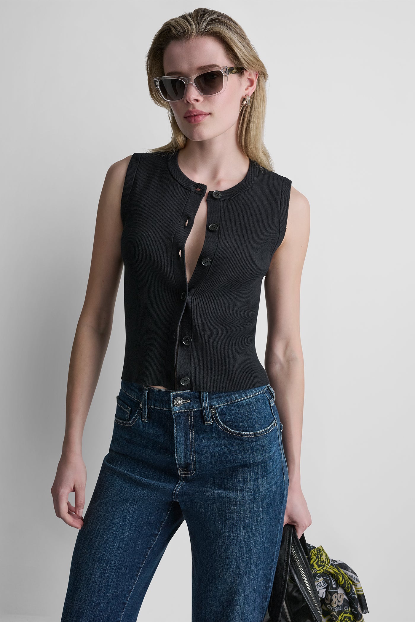 CROPPED SLEEVELESS LOGO TRIM SWEATER - Image 7