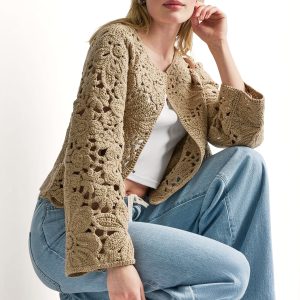 FLORAL CROCHET CARDIGAN WITH SCALLOP HEM