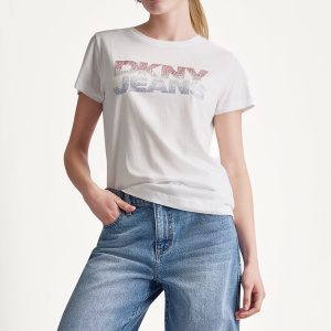 DKNY JEANS STACKED RHINESTONE LOGO TEE