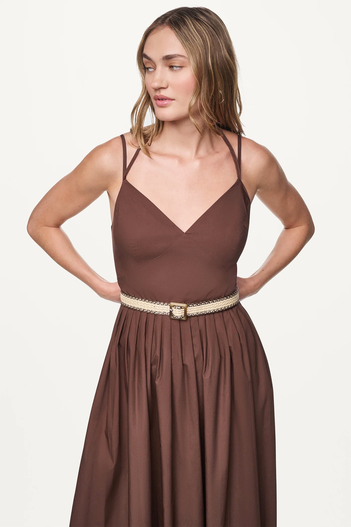 STRAPPY V-NECK MAXI DRESS WITH RAFFIA BELT - Image 5