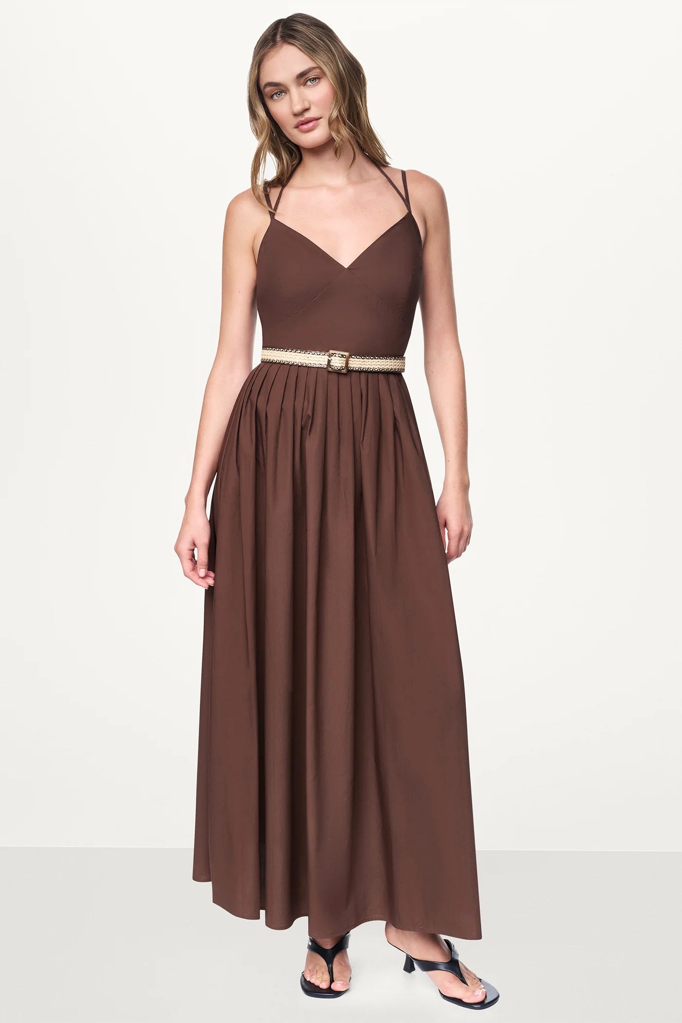 STRAPPY V-NECK MAXI DRESS WITH RAFFIA BELT - Image 4