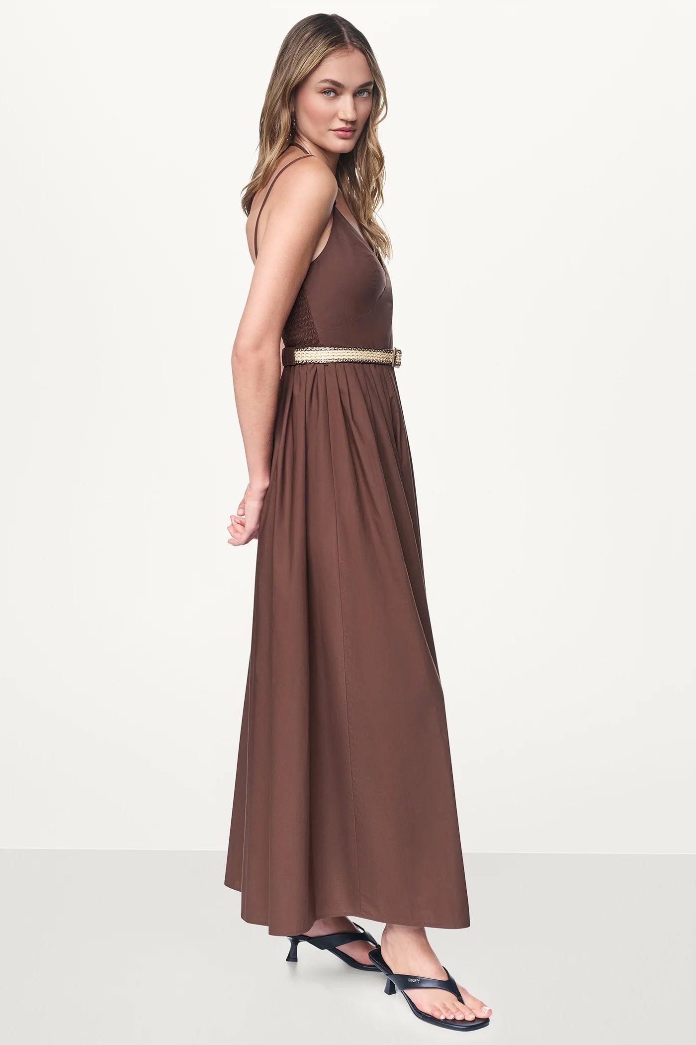 STRAPPY V-NECK MAXI DRESS WITH RAFFIA BELT - Image 3