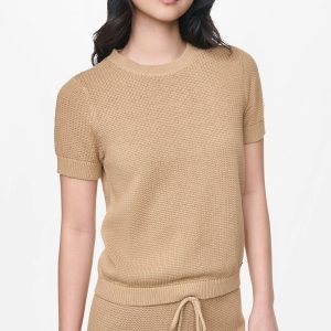 SHORT SLEEVE TUCK STITCH SWEATER