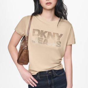 DKNY JEANS STACKED RHINESTONE LOGO TEE