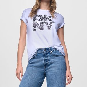 NEWSPRINT DKNY STACKED LOGO TEE