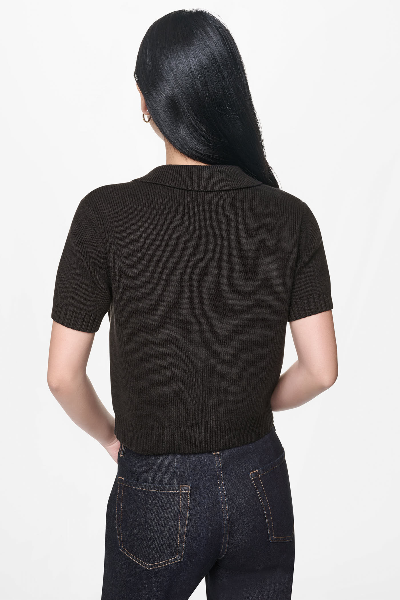 SHORT SLEEVE TIE FRONT POLO SWEATER - Image 3