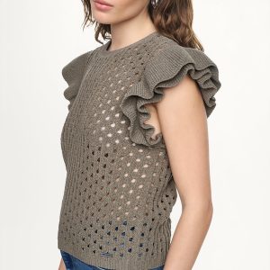 CHENILLE FLUTTER SLEEVE SWEATER