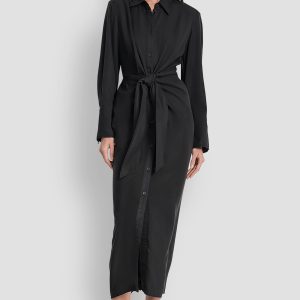 GARMENT DYE LONG SLEEVE BUTTON FRONT SHIRT DRESS