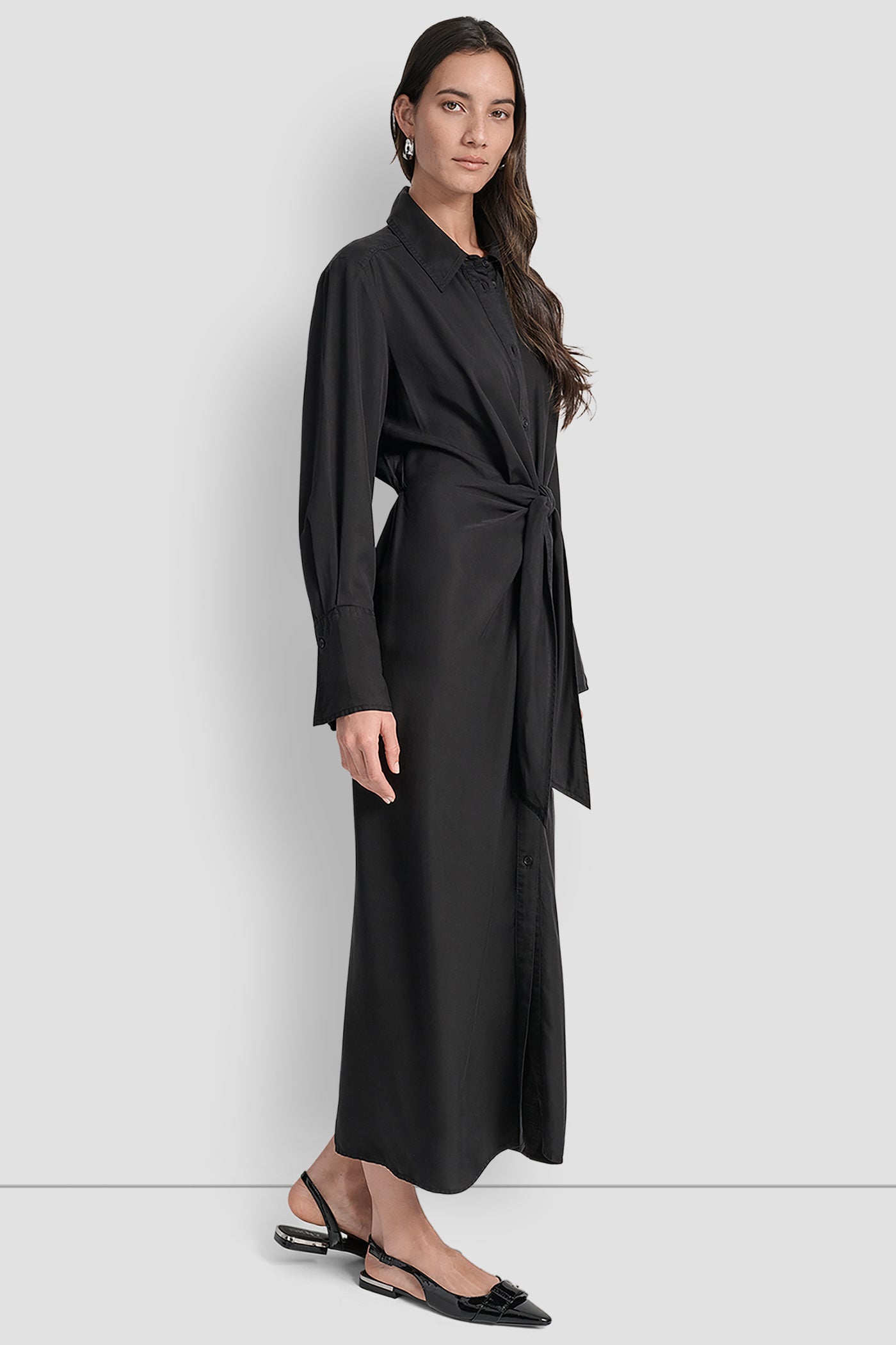GARMENT DYE LONG SLEEVE BUTTON FRONT SHIRT DRESS - Image 4