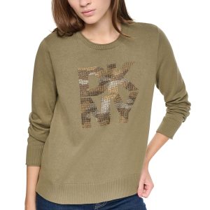 CAMO RHINESTONE LOGO SWEATER