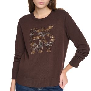 CAMO RHINESTONE LOGO SWEATER