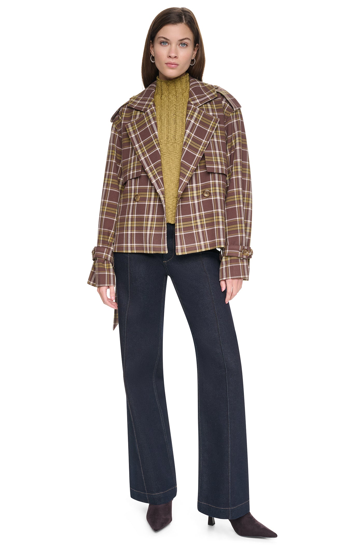 PLAID DOUBLE BREASTED SHORT TRENCH - Image 7