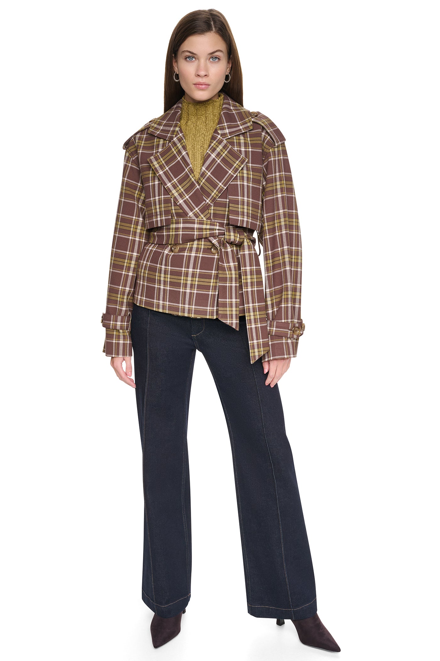 PLAID DOUBLE BREASTED SHORT TRENCH - Image 3