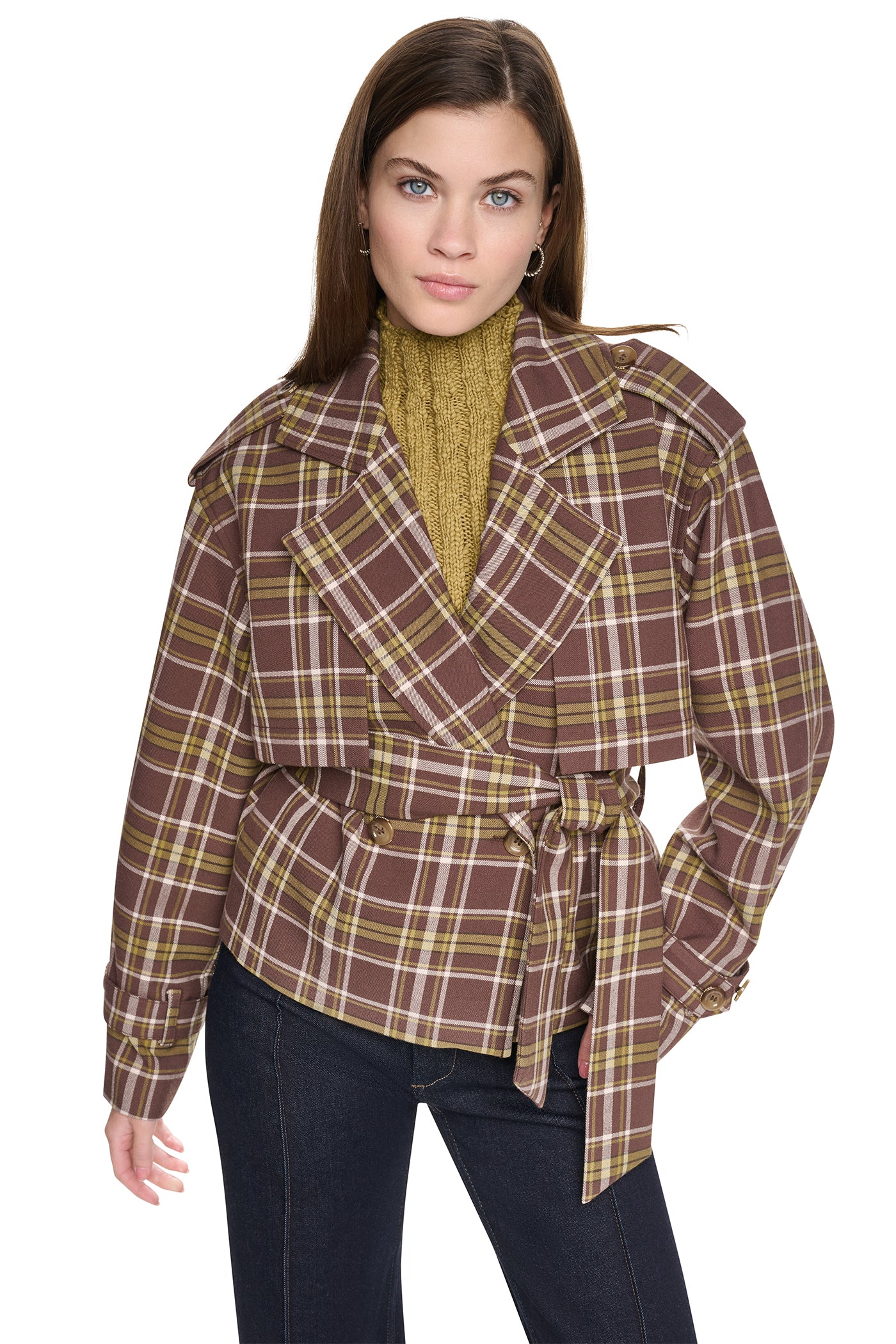 PLAID DOUBLE BREASTED SHORT TRENCH - Image 4
