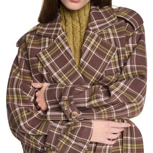 PLAID DOUBLE BREASTED SHORT TRENCH