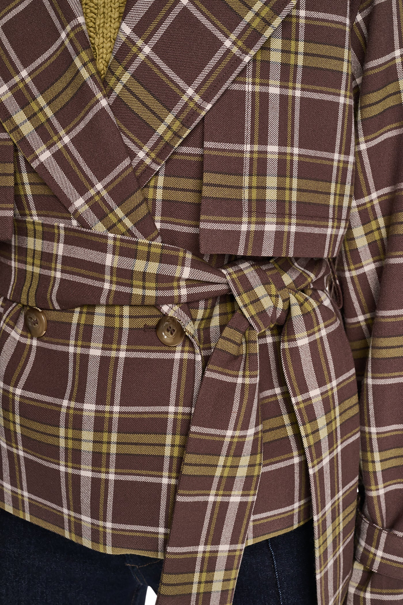 PLAID DOUBLE BREASTED SHORT TRENCH - Image 2