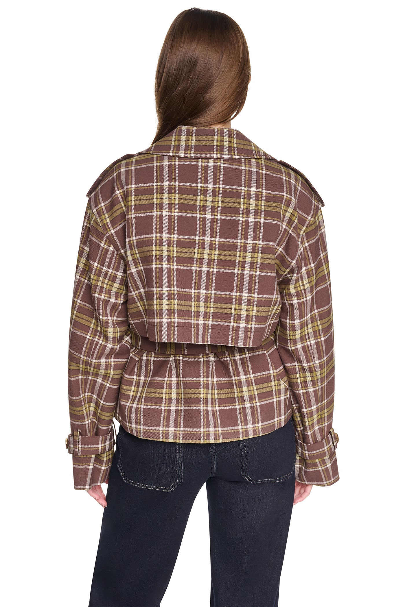 PLAID DOUBLE BREASTED SHORT TRENCH - Image 11