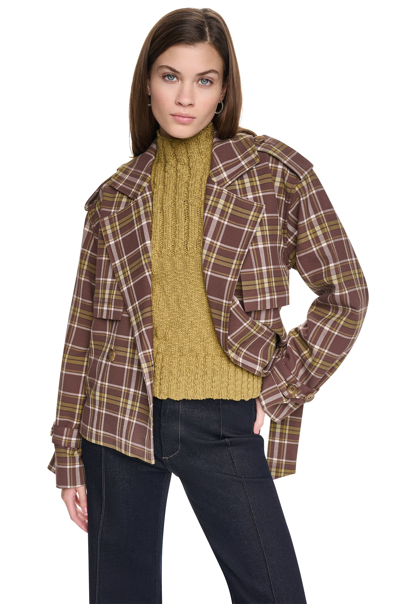 PLAID DOUBLE BREASTED SHORT TRENCH - Image 10