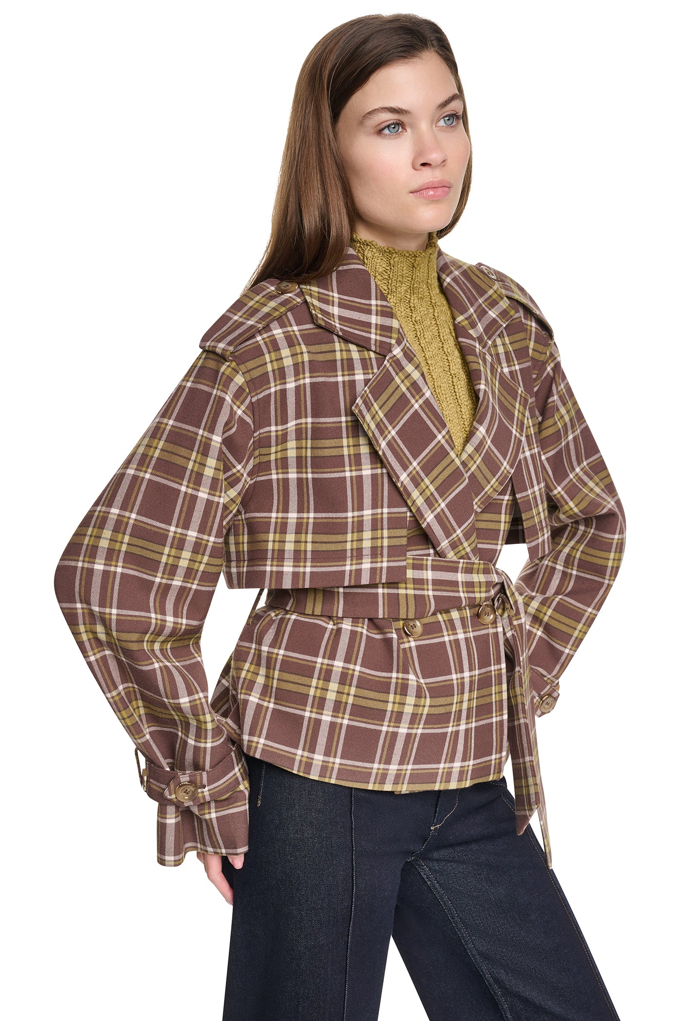 PLAID DOUBLE BREASTED SHORT TRENCH - Image 12