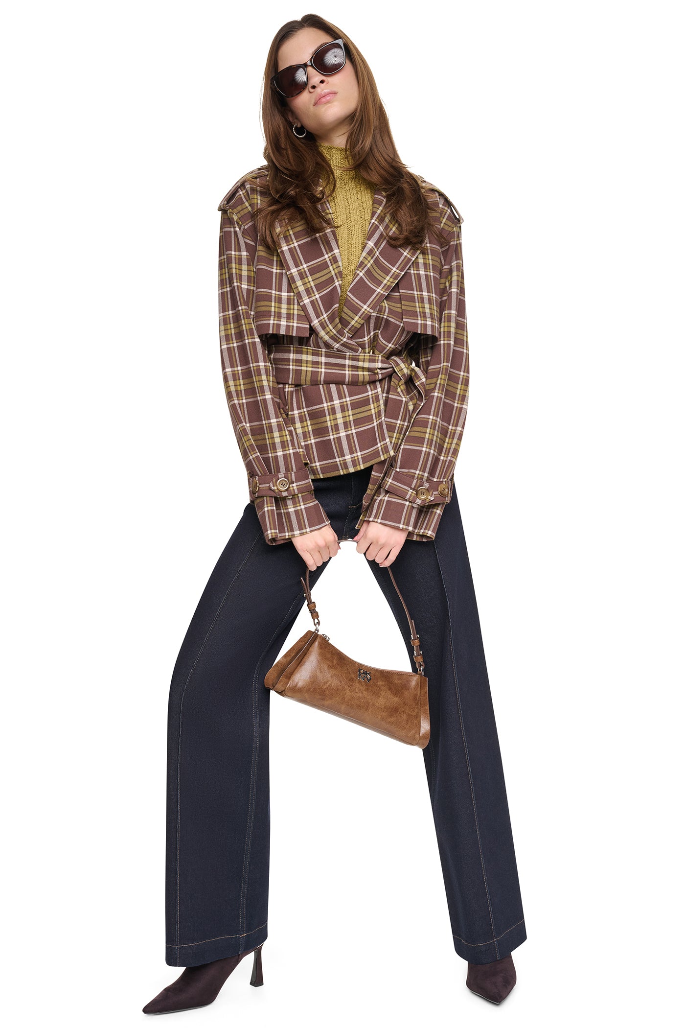 PLAID DOUBLE BREASTED SHORT TRENCH - Image 9