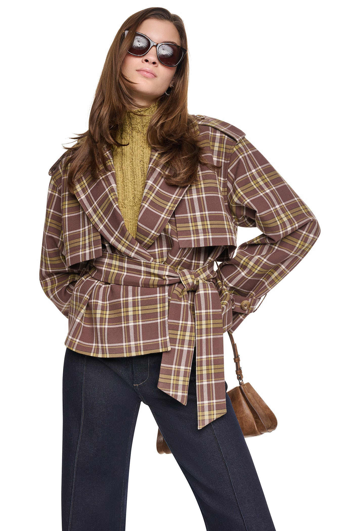 PLAID DOUBLE BREASTED SHORT TRENCH - Image 8