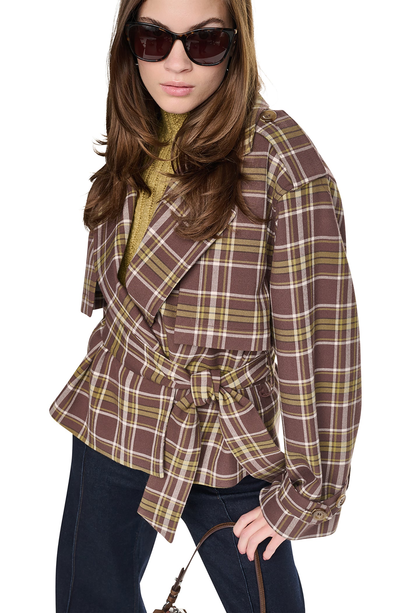 PLAID DOUBLE BREASTED SHORT TRENCH - Image 6