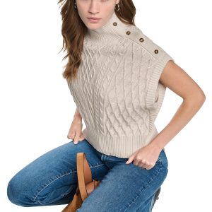BUTTON SHOULDER CABLE SWEATER VEST