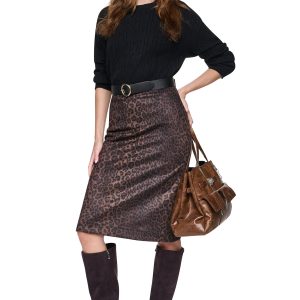 LEOPARD FAUX SUEDE MIDI SKIRT
