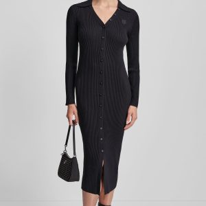 RIB-KNIT MIDI POLO DRESS