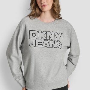 DKNY JEANS CHAINSTITCH OUTLINE LOGO CREW NECK SWEATSHIRT