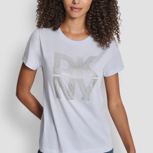 DKNY STACKED RHINESTONE LOGO TEE