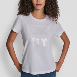 DKNY SEQUIN LOGO CREW NECK TEE