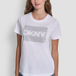 DKNY BOX RHINESTONE LOGO TEE