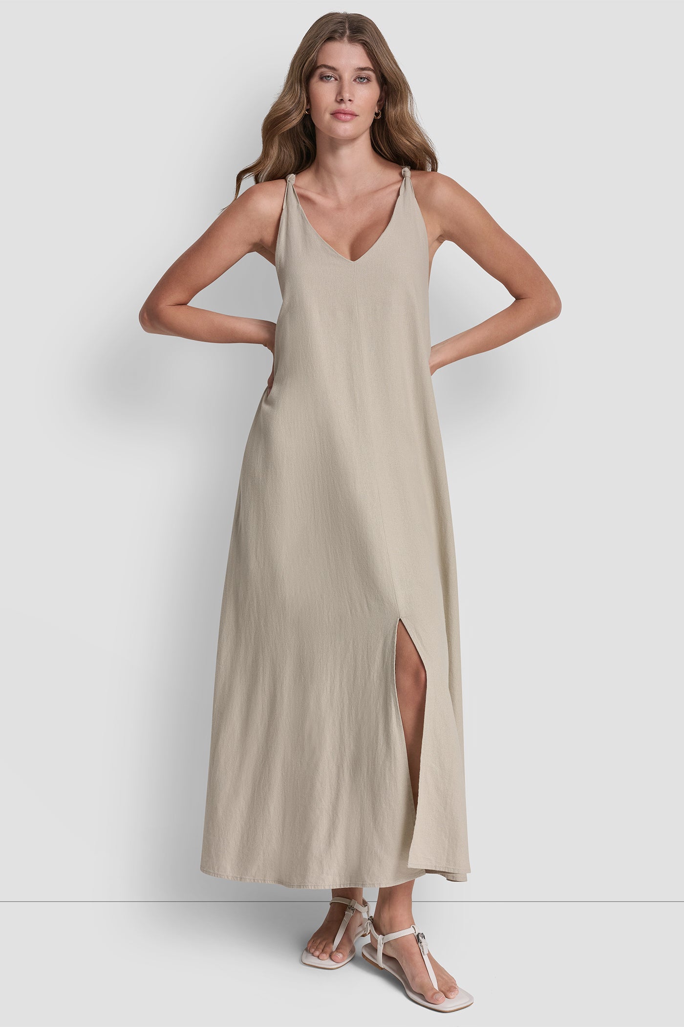 LINEN-BLEND TIE BACK MAXI DRESS - Image 3