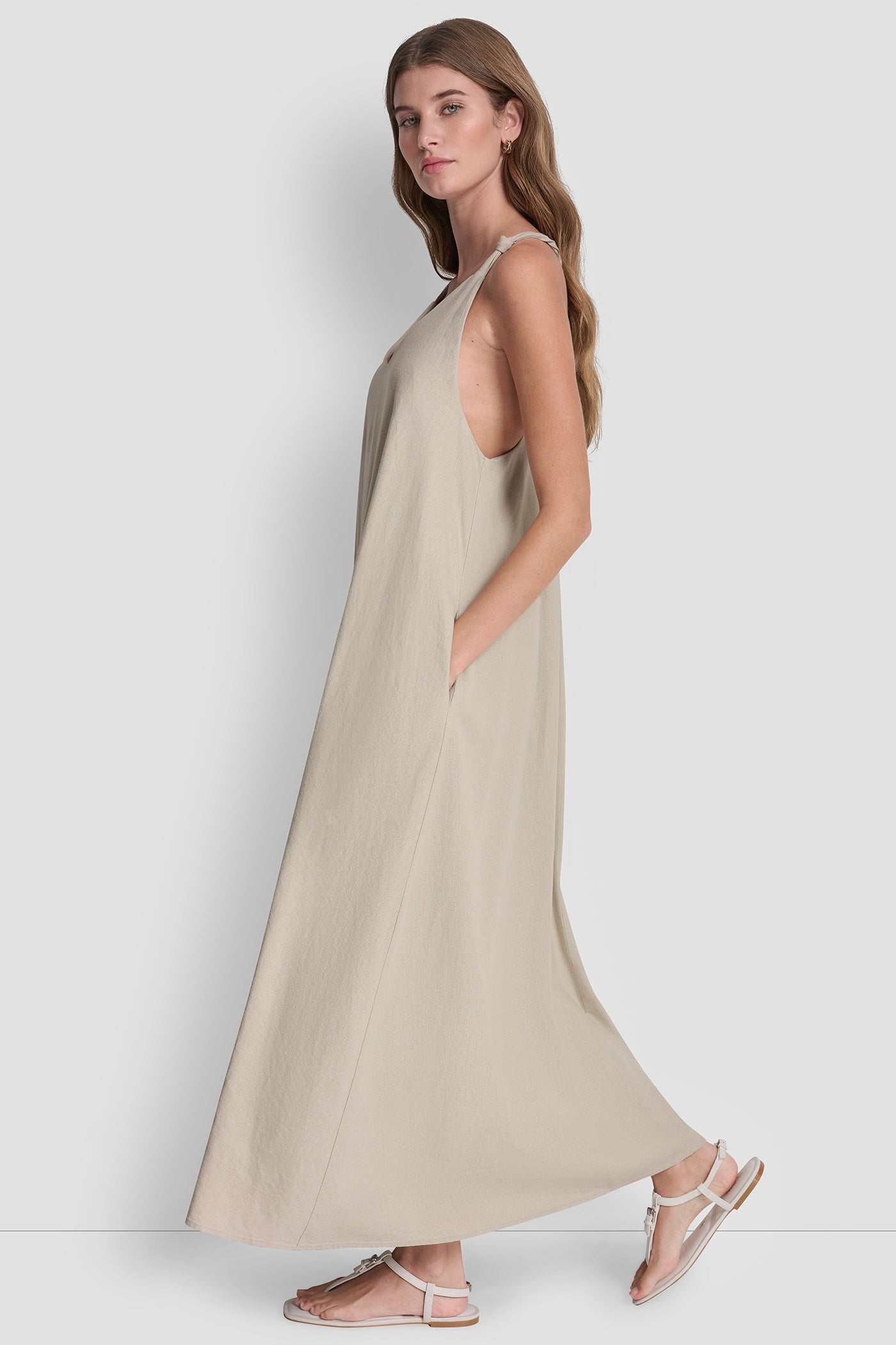 LINEN-BLEND TIE BACK MAXI DRESS - Image 4