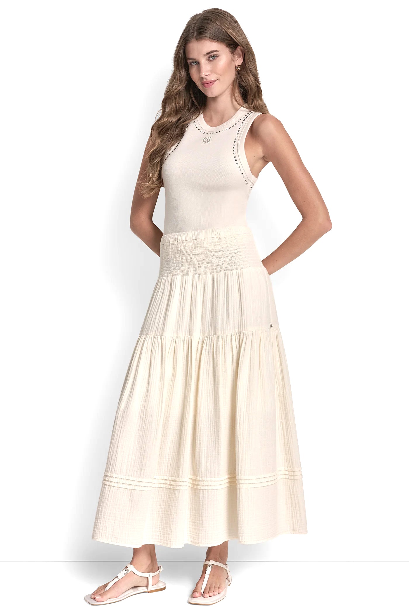 SMOCKED WAIST MAXI TIERED SKIRT - Image 5