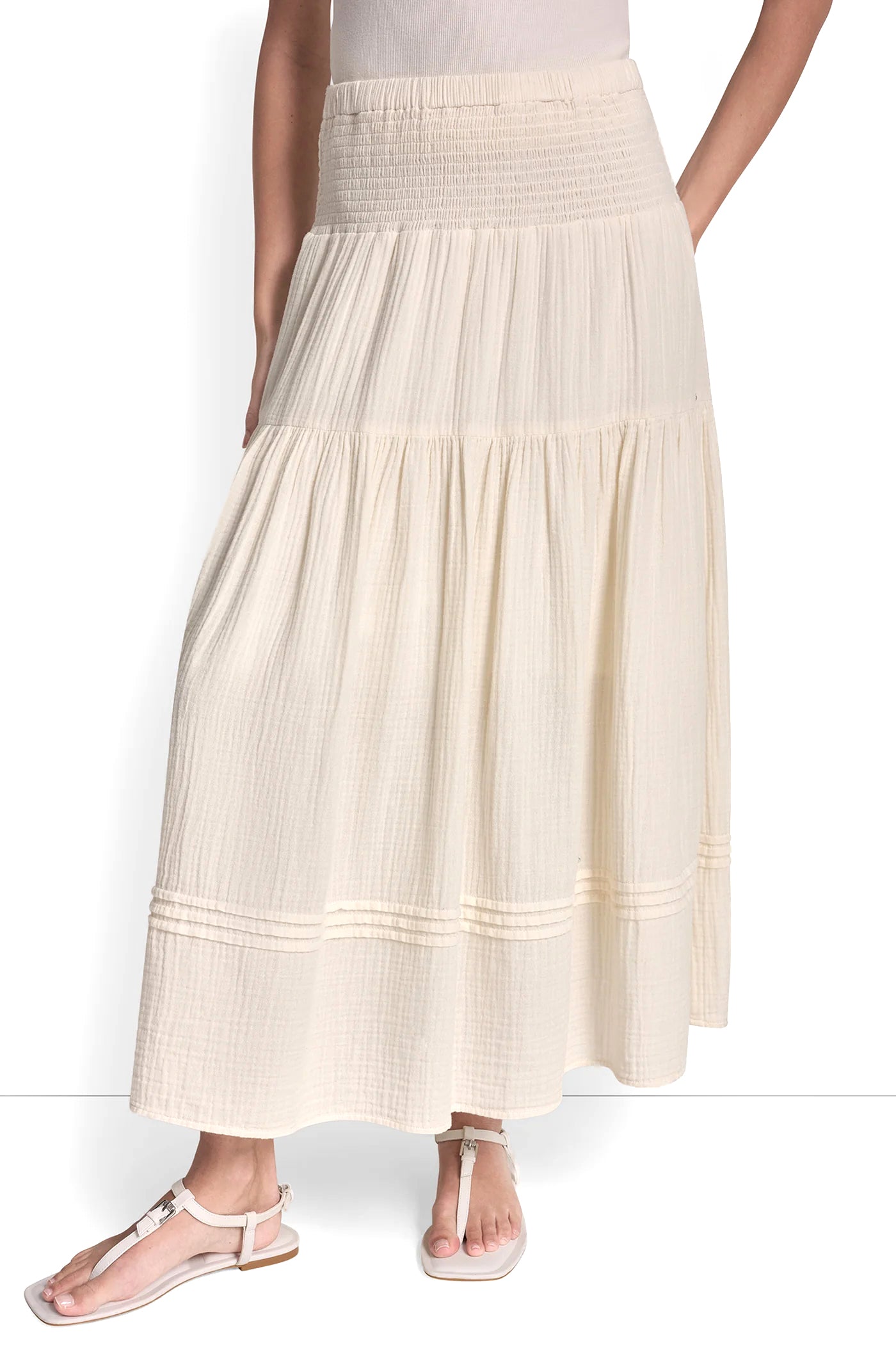 SMOCKED WAIST MAXI TIERED SKIRT - Image 2
