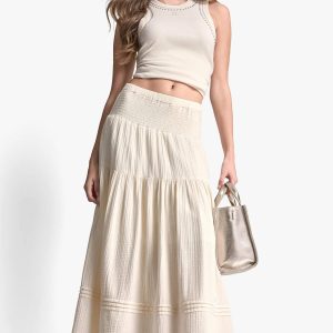 SMOCKED WAIST MAXI TIERED SKIRT