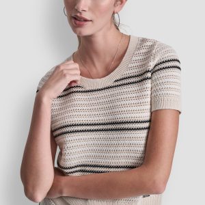 STRIPED POINTELLE STITCH SWEATER